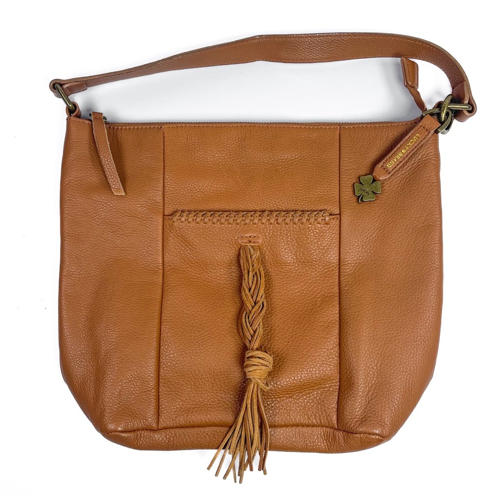 Lucky Brand Camel Brown Leather Carmen Top Shoulder Bag Tassel‎ Boho Western